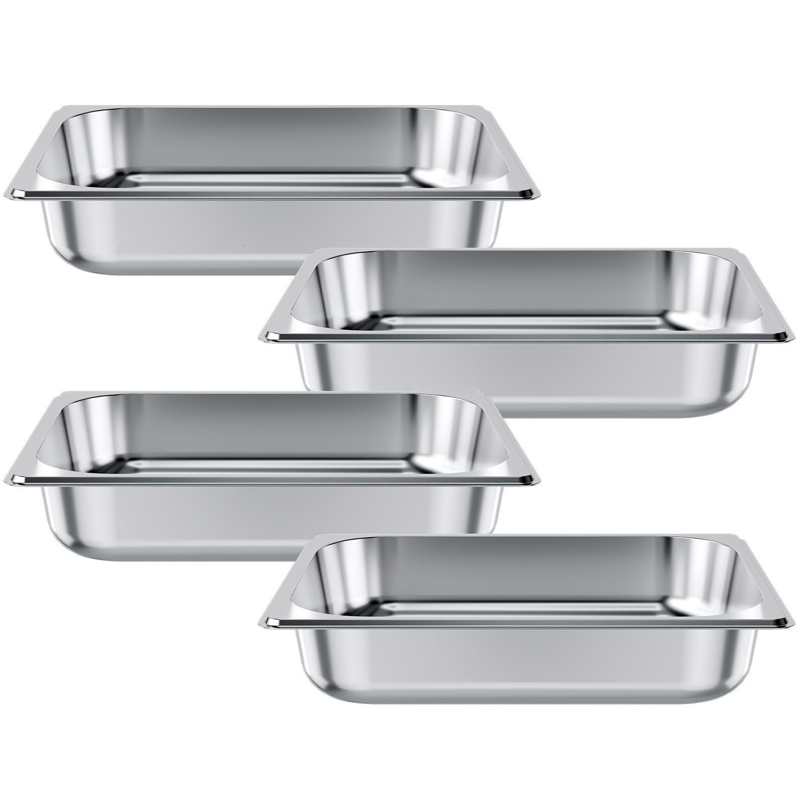 4 pack stainless steam hotel pan, 1/2 size table steam pan, 2.5 inch deep anti jam restaurant supplies reusable rustproof catering storage for home, party, restaurant, hotel, buffet