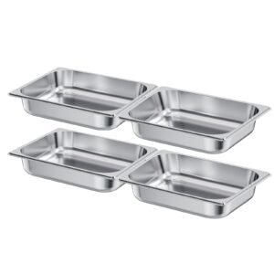 4 pack stainless steam hotel pan, 1/2 size table steam pan, 2.5 inch deep anti jam restaurant supplies reusable rustproof catering storage for home, party, restaurant, hotel, buffet