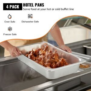 4 Pack Steam Table Pans 20.9 x 12.8 x 3.9 Inch Deep Steam Table Pan Full Size 13L Deep Food Container Stainless Steel Oven Tray Hotel Pans Anti-Jam Steam Table Food Pan