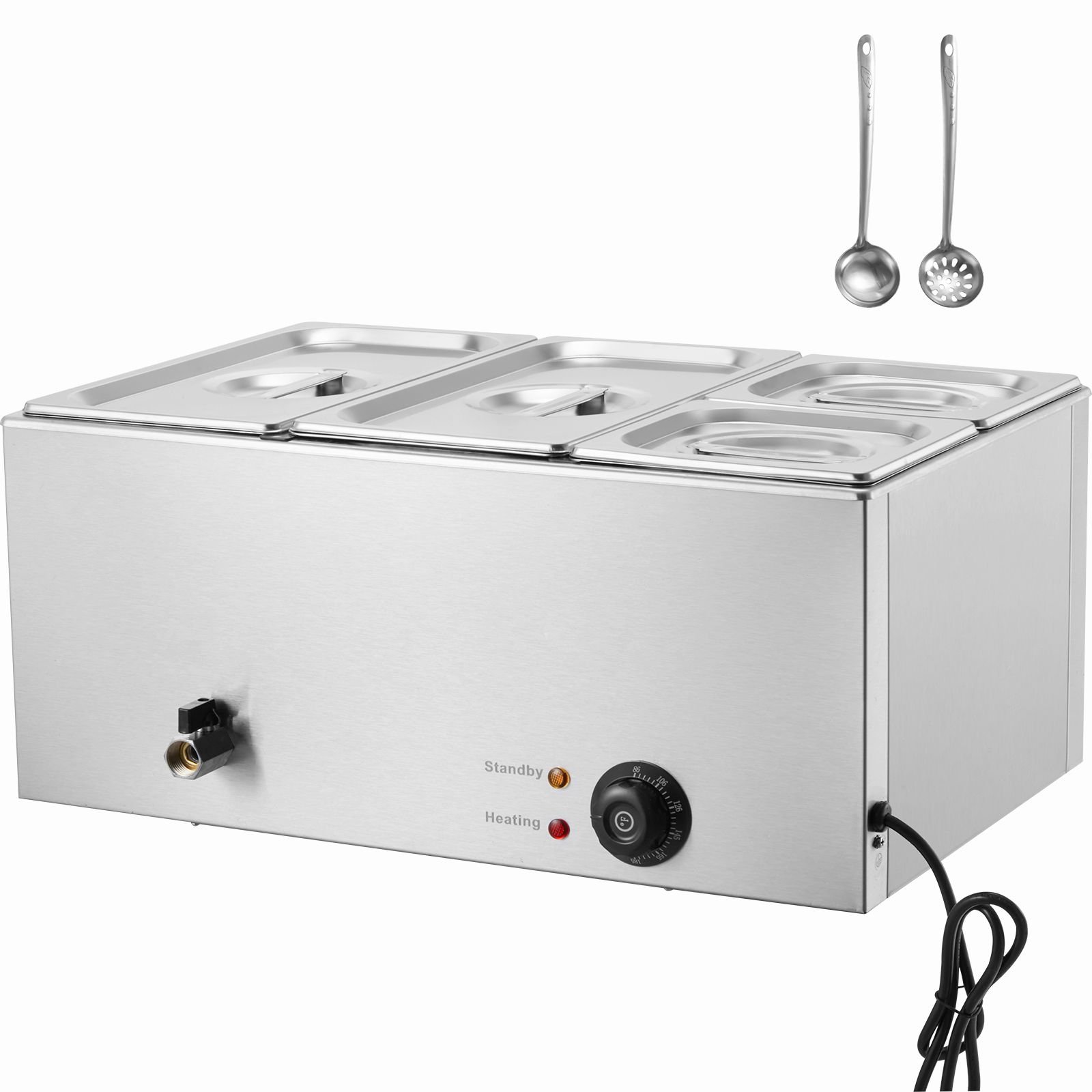 4 pan commercial food warmer, 16.4qt electric steam table, 1200w professional countertop stainless steel buffet bain marie with 86 185 fahrenheit temp control, silver