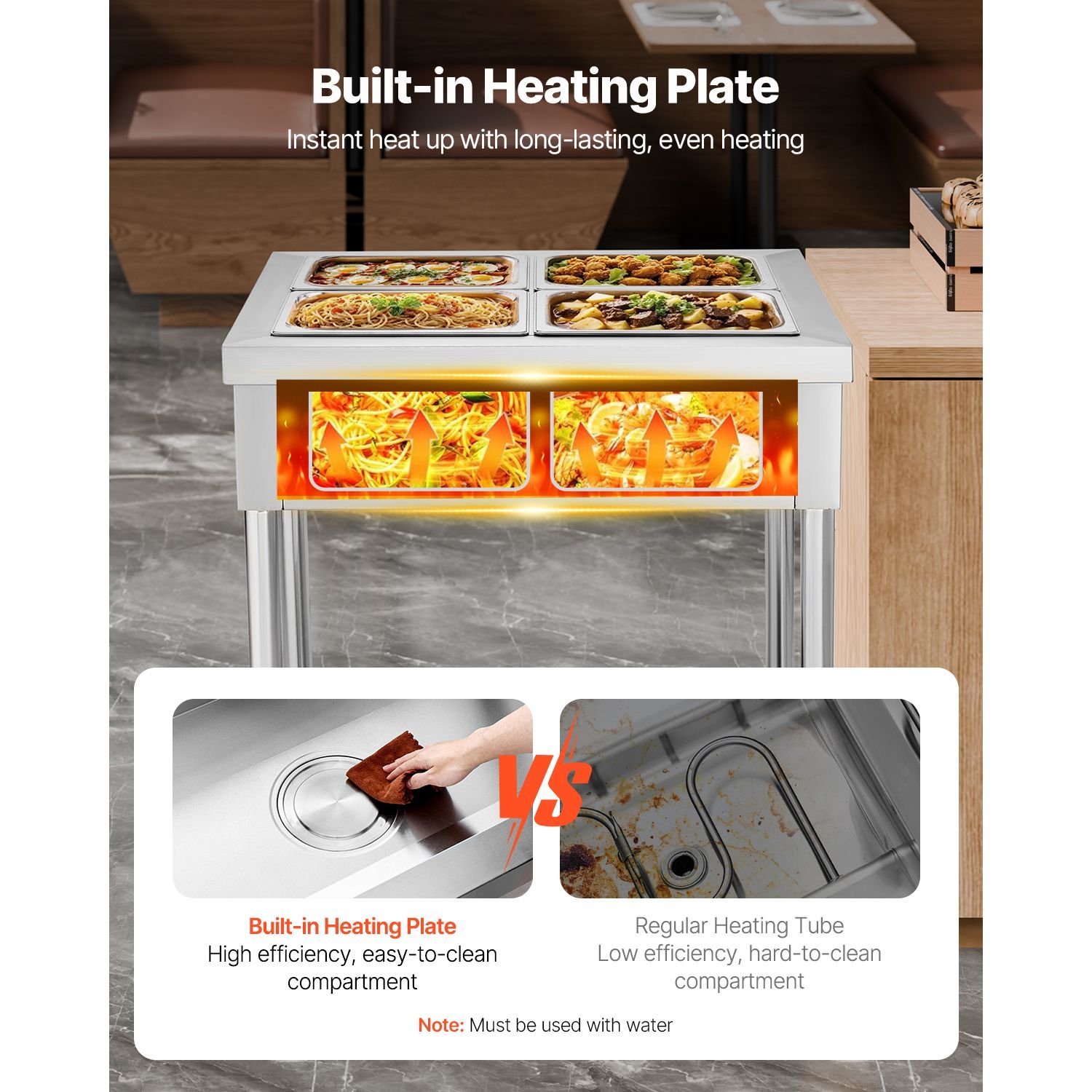 4 pan commercial food warmer, 4 x 1/2 pans electric steam table, 1500w professional buffet catering food warmer with undershelf, stainless steel server for restaurant party hotel