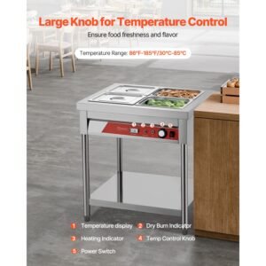 4 pan commercial food warmer, 4 x 1/2 pans electric steam table, 1500w professional buffet catering food warmer with undershelf, stainless steel server for restaurant party hotel