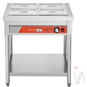4 pan commercial food warmer, 4 x 1/2 pans electric steam table, 1500w professional buffet catering food warmer with undershelf, stainless steel server for restaurant party hotel