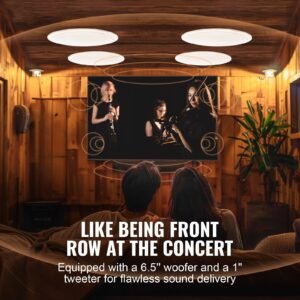 4 pcs 6.5'' bluetooth in ceiling speakers, 150w, flush mount ceiling & in wall speaker system with 8Ωimpedance 89db sensitivity, for home kitchen living room bedroom or covered outdoor porches