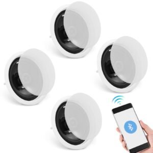4 pcs 6.5'' bluetooth in ceiling speakers, 150w, flush mount ceiling & in wall speaker system with 8Ωimpedance 89db sensitivity, for home kitchen living room bedroom or covered outdoor porches