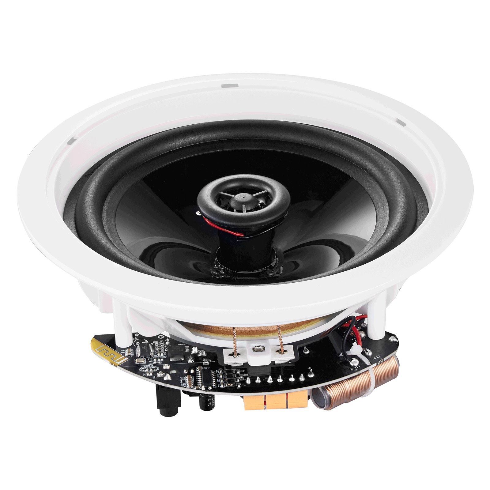 4 pcs 6.5'' bluetooth in ceiling speakers, 150w, flush mount ceiling & in wall speaker system with 8Ωimpedance 89db sensitivity, for home kitchen living room bedroom or covered outdoor porches