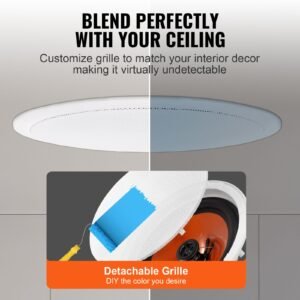 4 pcs 8 inch in ceiling speakers, 100 watts, flush mount ceiling & in wall speakers system with 8Ωimpedance 89db sensitivity, for home kitchen living room bedroom or covered outdoor porches