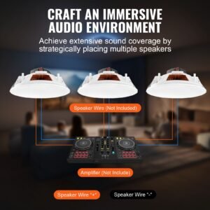 4 pcs 8 inch in ceiling speakers, 100 watts, flush mount ceiling & in wall speakers system with 8Ωimpedance 89db sensitivity, for home kitchen living room bedroom or covered outdoor porches