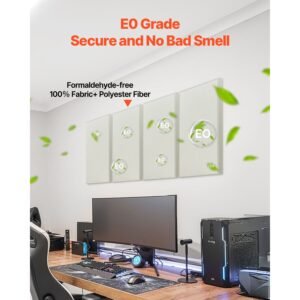 4 pcs acoustic panels, 2 inch thick 23.6 x 11.8 inch fiberglass sound absorbing panels, self adhesive soundproof wall boards, for studios, office, home theater,meeting room, beige