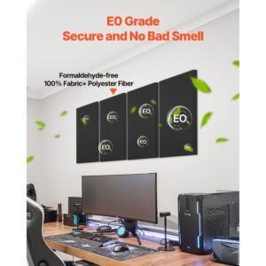 4 pcs acoustic panels, 2 inch thick 23.6 x 11.8 inch fiberglass sound absorbing panels, self adhesive soundproof wall boards, for studios, office, home theater,meeting room, black