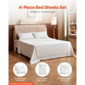 4 piece bed sheet set king size, 100% brushed microfiber bedding set with 2 pillowcases, 1 flat sheet & 1 fitted sheet, breathable & wrinkle resistant luxury bed sheets for hotels, bedrooms
