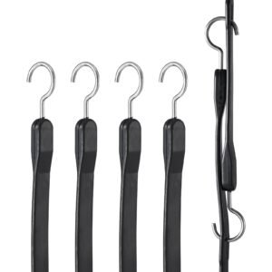 4 Piece Flat Bungee Cord, 20 mm Heavy Duty Bungee Straps with Steel S-Hooks, 40" Elastic Bungee Rope for Cargo, Tarps, Trucks and Tent, Black