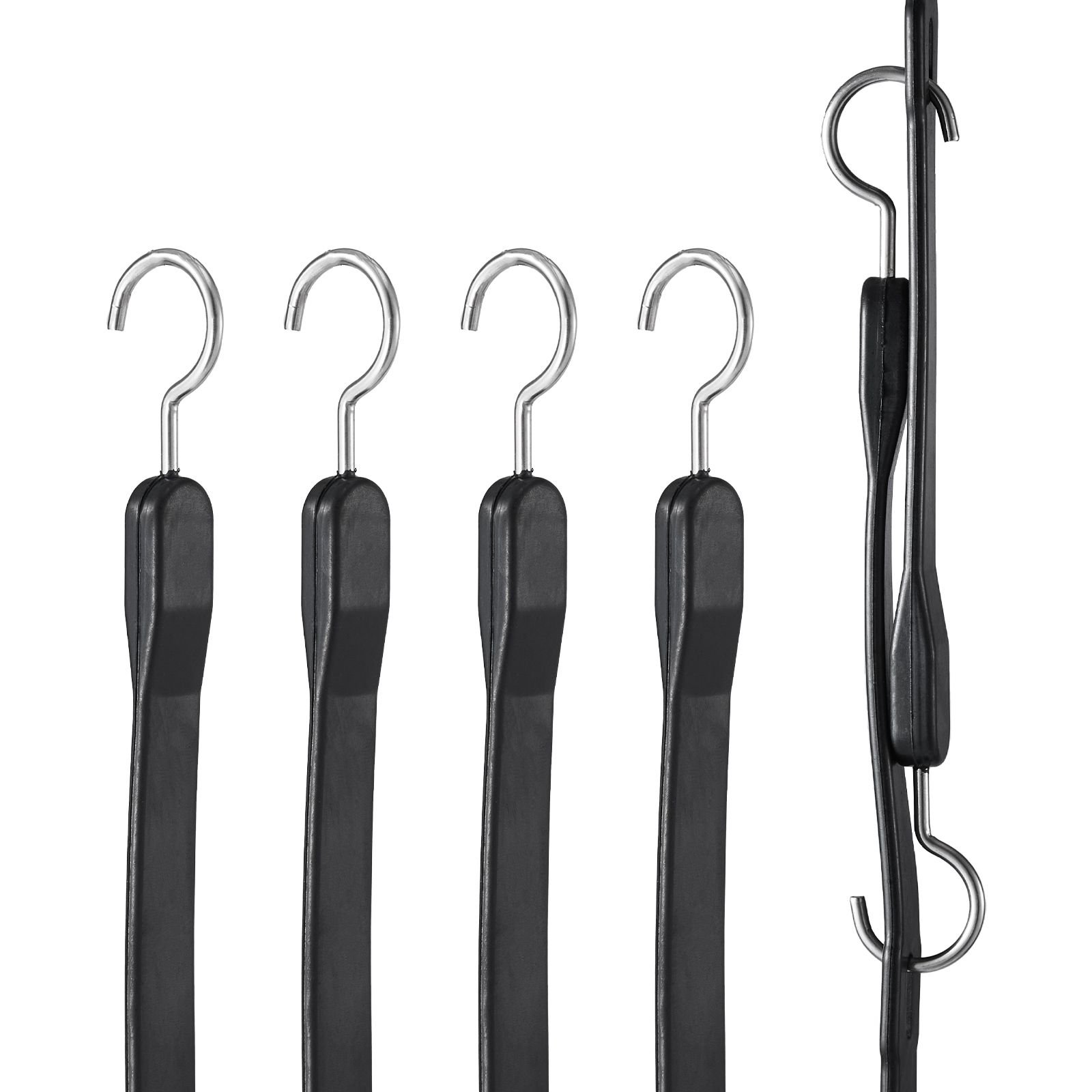 4 piece flat bungee cord, 20 mm heavy duty bungee straps with steel s hooks, 40" elastic bungee rope for cargo, tarps, trucks and tent, black