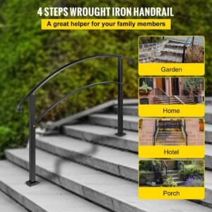 4 step handrail fits 1 or 4 steps matte black stair rail wrought iron handrail with installation kit hand rails for outdoor steps