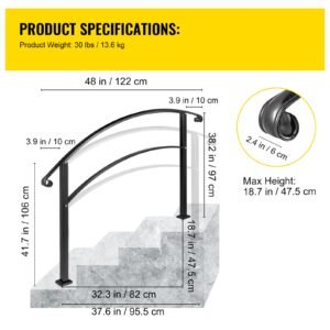4 step handrail fits 1 or 4 steps matte black stair rail wrought iron handrail with installation kit hand rails for outdoor steps