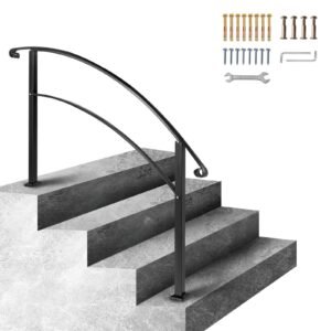 4 step handrail fits 1 or 4 steps matte black stair rail wrought iron handrail with installation kit hand rails for outdoor steps