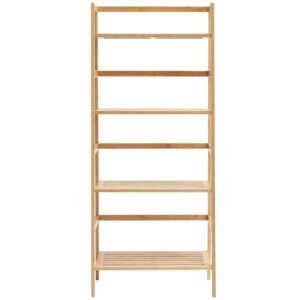 4 tier bamboo ladder shelf, trapezoid open bookcase, display storage rack organizer, freestanding flower plant stand, ladder bookshelf ideal for bathroom, bedroom, office, study, natural