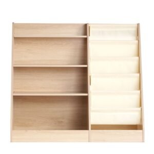 4 tier kids wooden bookshelf, six layer sling bookcase, baby storage book rack, book toy organizer cabinet, for kids room, playroom, kindergarten, nursery