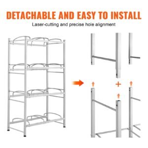 4 tiers water jug holder, 5 gallon water bottle holder, double row water bottle rack for 8 bottles, heavy duty water jug rack for kitchen, office, living room, silver