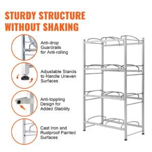4 tiers water jug holder, 5 gallon water bottle holder, double row water bottle rack for 8 bottles, heavy duty water jug rack for kitchen, office, living room, silver