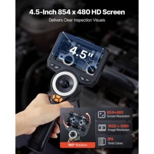 4 way articulating endoscope with light, true 1080p hd industrial borescope inspection camera with articulated probe, flexible snake scope cam for wall automotive engine inspect 4.9ft