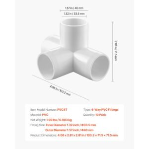 4 way pvc fittings, 1 inch pvc pipe joints elbow connector, 10 pack furniture grade pipe corner connectors for diy storage rack, animal cage, garden support frame, impact & weather resistant