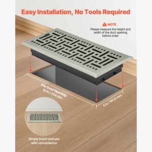 4 x 10 inch floor registers, 2 pack vent grilles, hvac heavy duty walkable iron floor vents, easily adjustable rust proof air vents deflector with metal damper, for home & office, nickel plated
