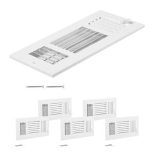 4 x 10 Inch Floor Registers, 6-Pack Floor Vents, HVAC 3-Direction Iron Vent Grilles for Home/Office Wall & Ceiling, Rustproof Anti-Peeling Air Vents Deflector Adjustable with Metal Damper, White