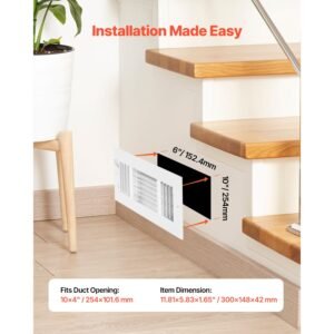 4 x 10 inch floor registers, 6 pack floor vents, hvac 3 direction iron vent grilles for home/office wall & ceiling, rustproof anti peeling air vents deflector adjustable with metal damper, white