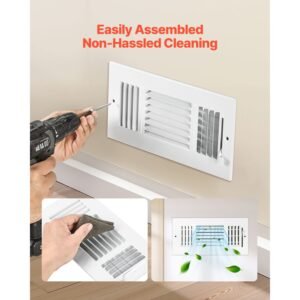 4 x 10 inch floor registers, 6 pack floor vents, hvac 3 direction iron vent grilles for home/office wall & ceiling, rustproof anti peeling air vents deflector adjustable with metal damper, white