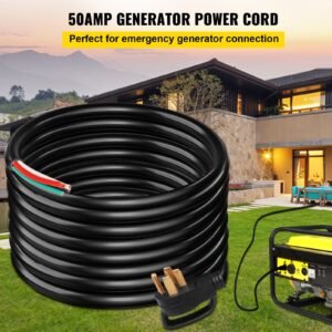 40' 50a rv camp power cord generator cord 6/3 + 8/1 awg nema 14 50p to bare wire