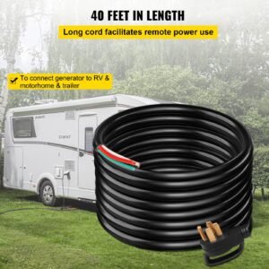 40' 50a rv camp power cord generator cord 6/3 + 8/1 awg nema 14 50p to bare wire
