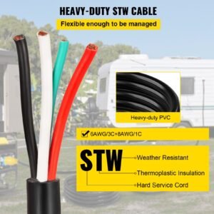 40' 50a rv camp power cord generator cord 6/3 + 8/1 awg nema 14 50p to bare wire