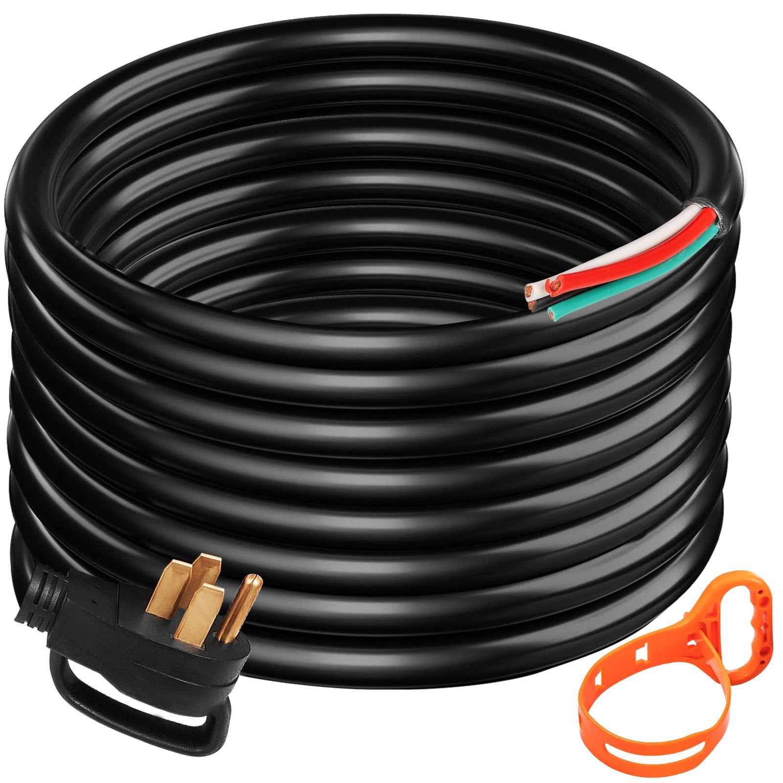 40' 50a rv camp power cord generator cord 6/3 + 8/1 awg nema 14 50p to bare wire