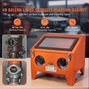 40 gallon sandblasting cabinet, 40 120psi portable benchtop sand blasting cabinet, heavy duty steel sand blaster with blasting gun & 4 ceramic nozzles for paint, stain, rust removal