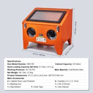40 gallon sandblasting cabinet, 40 120psi portable benchtop sand blasting cabinet, heavy duty steel sand blaster with blasting gun & 4 ceramic nozzles for paint, stain, rust removal