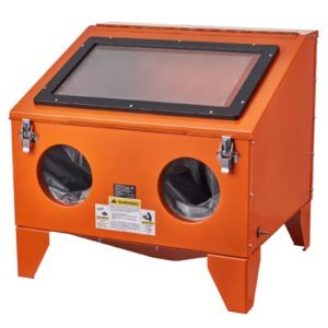 40 gallon sandblasting cabinet, 40 120psi portable benchtop sand blasting cabinet, heavy duty steel sand blaster with blasting gun & 4 ceramic nozzles for paint, stain, rust removal