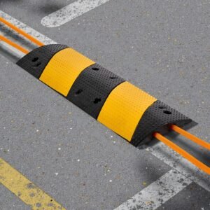 40 in rubber speed bump, 2 pack, 2 channel heavy duty traffic speed hump, 22000 lbs/axle load capacity, cable protector ramp with expansion screws, for asphalt concrete gravel driveway and road