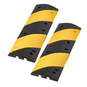 40 in rubber speed bump, 2 pack, 2 channel heavy duty traffic speed hump, 22000 lbs/axle load capacity, cable protector ramp with expansion screws, for asphalt concrete gravel driveway and road