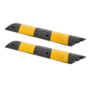 40 in rubber speed bump, 2 pack, 2 channel heavy duty traffic speed hump, 22000 lbs/axle load capacity, cable protector ramp with expansion screws, for asphalt concrete gravel driveway and road