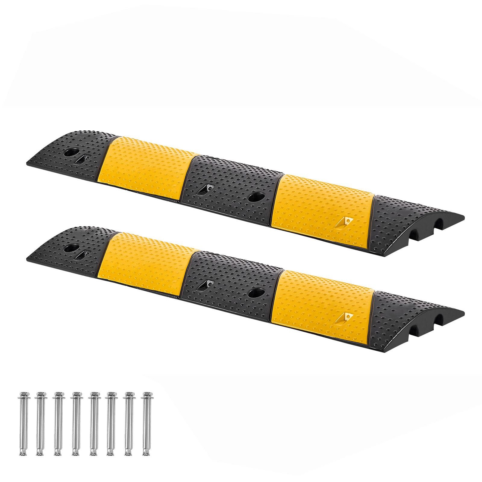 40 in rubber speed bump, 2 pack, 2 channel heavy duty traffic speed hump, 22000 lbs/axle load capacity, cable protector ramp with expansion screws, for asphalt concrete gravel driveway and road
