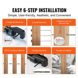 40 pack invisible cable railing kit, t316 stainless steel 1/8" invisible receiver and swage stud end for cable railing, swage tensioner 1/8" for wood/metal post, cable railing hardware, black