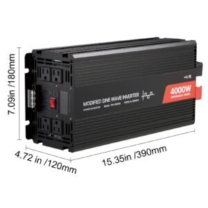 4000w power inverter, 12v dc to 120v ac modified sine wave inverter, solar car charger converter with lcd display, remote control, 2 usb ports, 4 ac outlets, type c port, for rv, truck outdoor