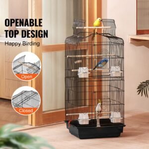41 inch open top large parrot bird cage, hanging bird cage for parakeets finches canaries lovebirds cockatiels budgies small quaker conures travel pet flight birdcage with swing and perch