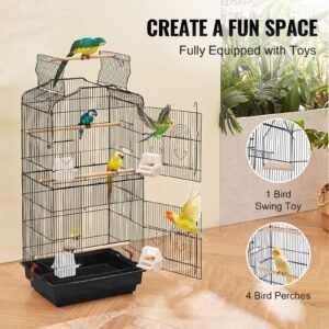 41 inch open top large parrot bird cage, hanging bird cage for parakeets finches canaries lovebirds cockatiels budgies small quaker conures travel pet flight birdcage with swing and perch