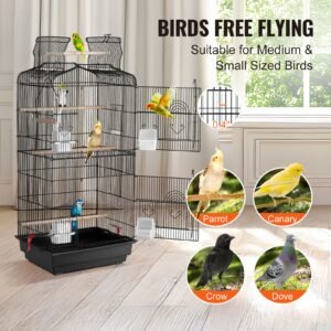 41 inch open top large parrot bird cage, hanging bird cage for parakeets finches canaries lovebirds cockatiels budgies small quaker conures travel pet flight birdcage with swing and perch