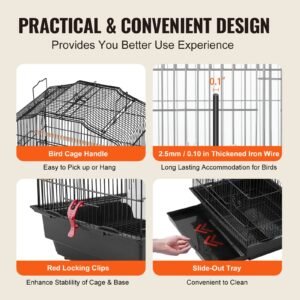 41 inch open top large parrot bird cage, hanging bird cage for parakeets finches canaries lovebirds cockatiels budgies small quaker conures travel pet flight birdcage with swing and perch