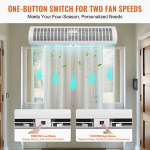 42" commercial indoor air curtain super power 2 speeds 1350cfm, wall mounted air curtains for doors, indoor over door fan with heavy duty limit switch, easy install 110v unheated