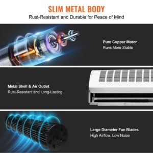 42" commercial indoor air curtain super power 2 speeds 1350cfm, wall mounted air curtains for doors, indoor over door fan with heavy duty limit switch, easy install 110v unheated