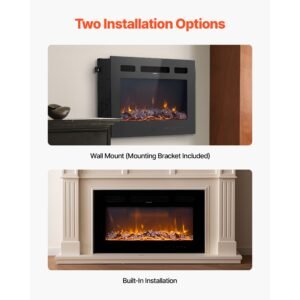 42 inch electric fireplace, wall mounted recessed fire place with remote control, timer, 1500w, adjustable flame color brightness, touch screen, overheat protection, for living room,bedroom